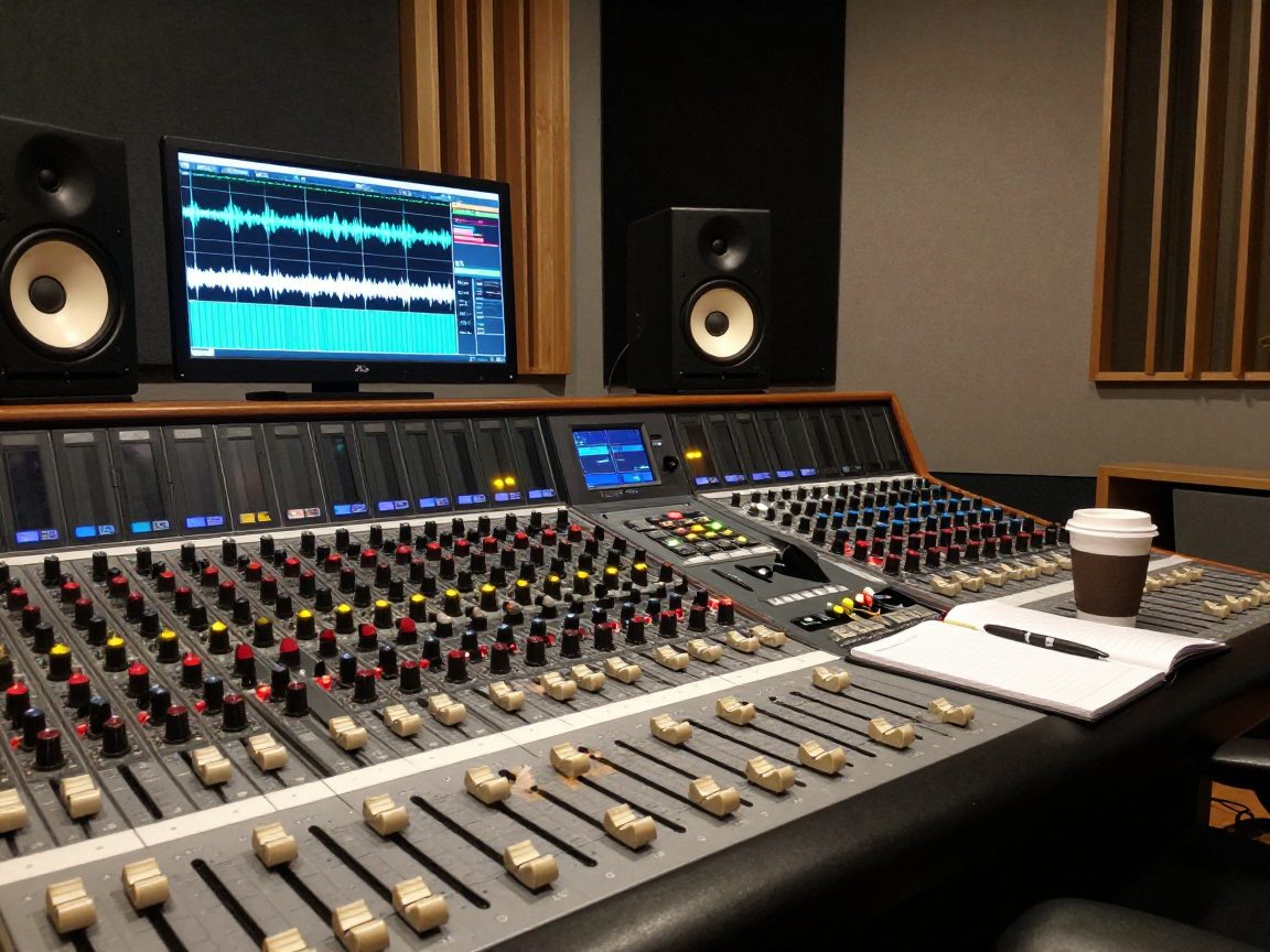 Engineer mixing at a large console in the control room.